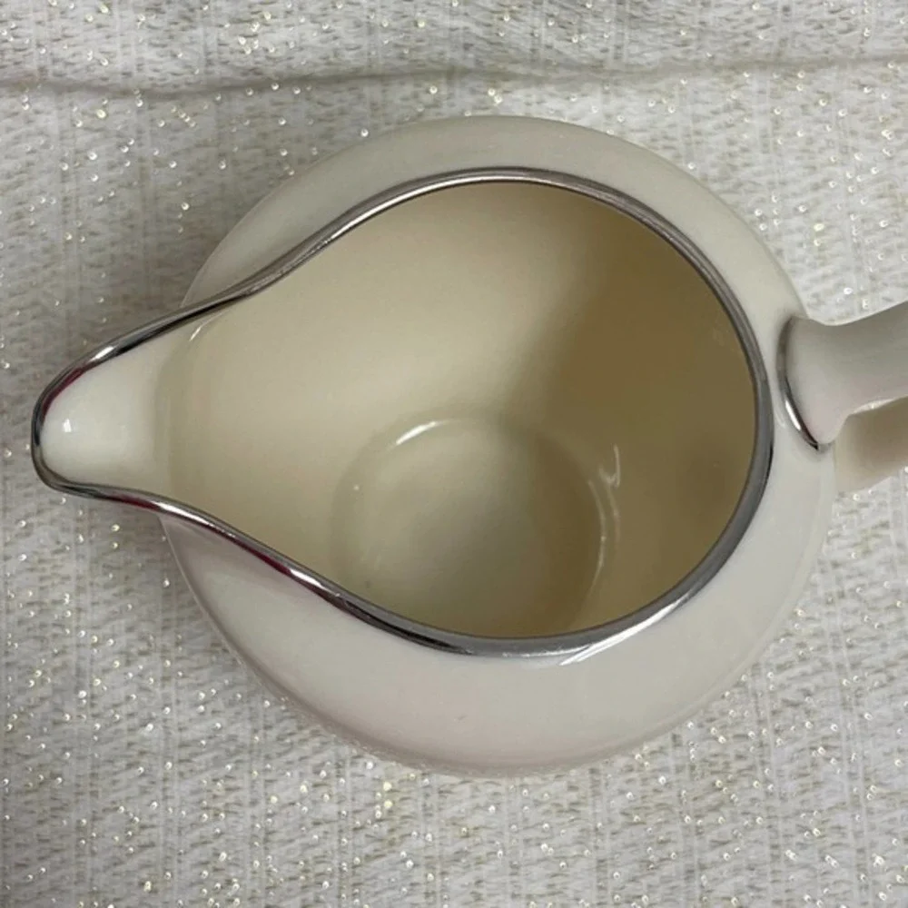 Lennox‎ Brookdale Creamer Silver Rim White and Green Floral Design